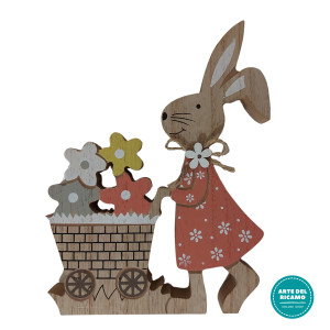 Estaer Decorations - Wooden Rabbit with Pink Flowers